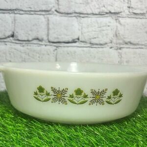 Vintage Anchor Hocking Fire King Meadow Green 437 casserole‎ 1.5 qt